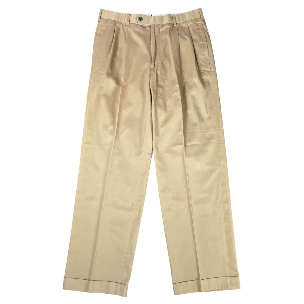Brooks Brothers Country Club Mens 34x30 Khaki Pleated Cuffed Cotton Chino Pants